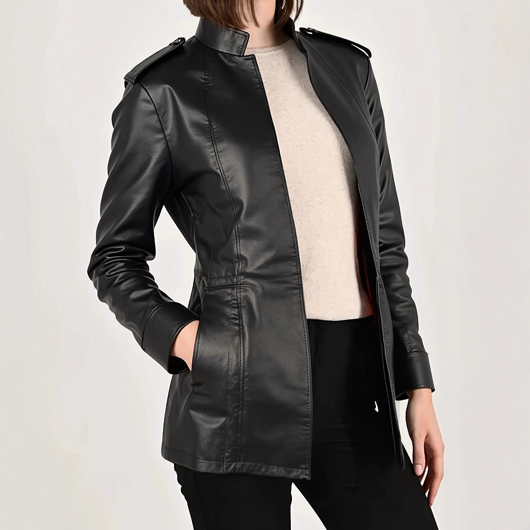 Women's Distressed Faux Leather Jacket Gothic Stand Collar