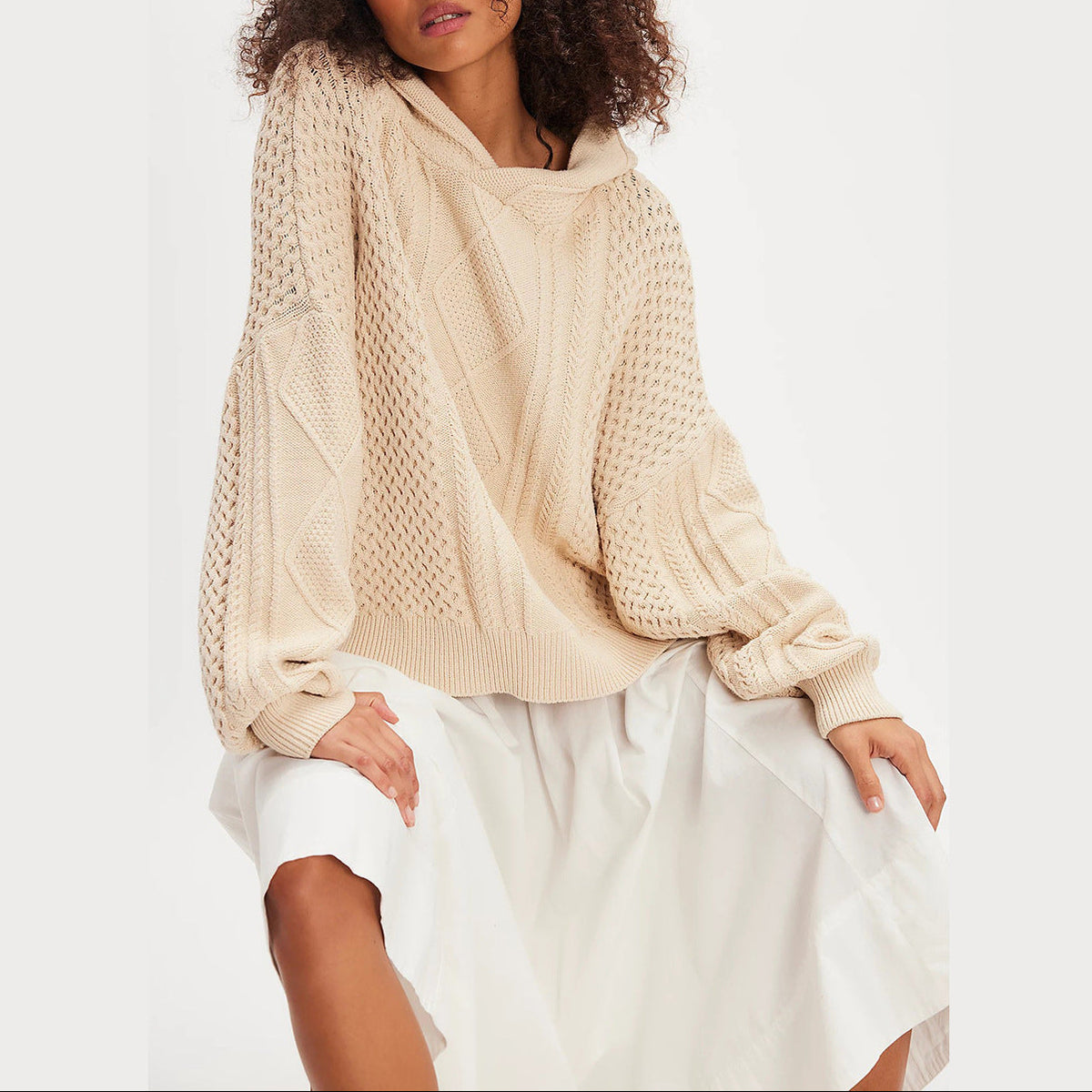 Women's Oversized Cable Knit Hooded Sweater