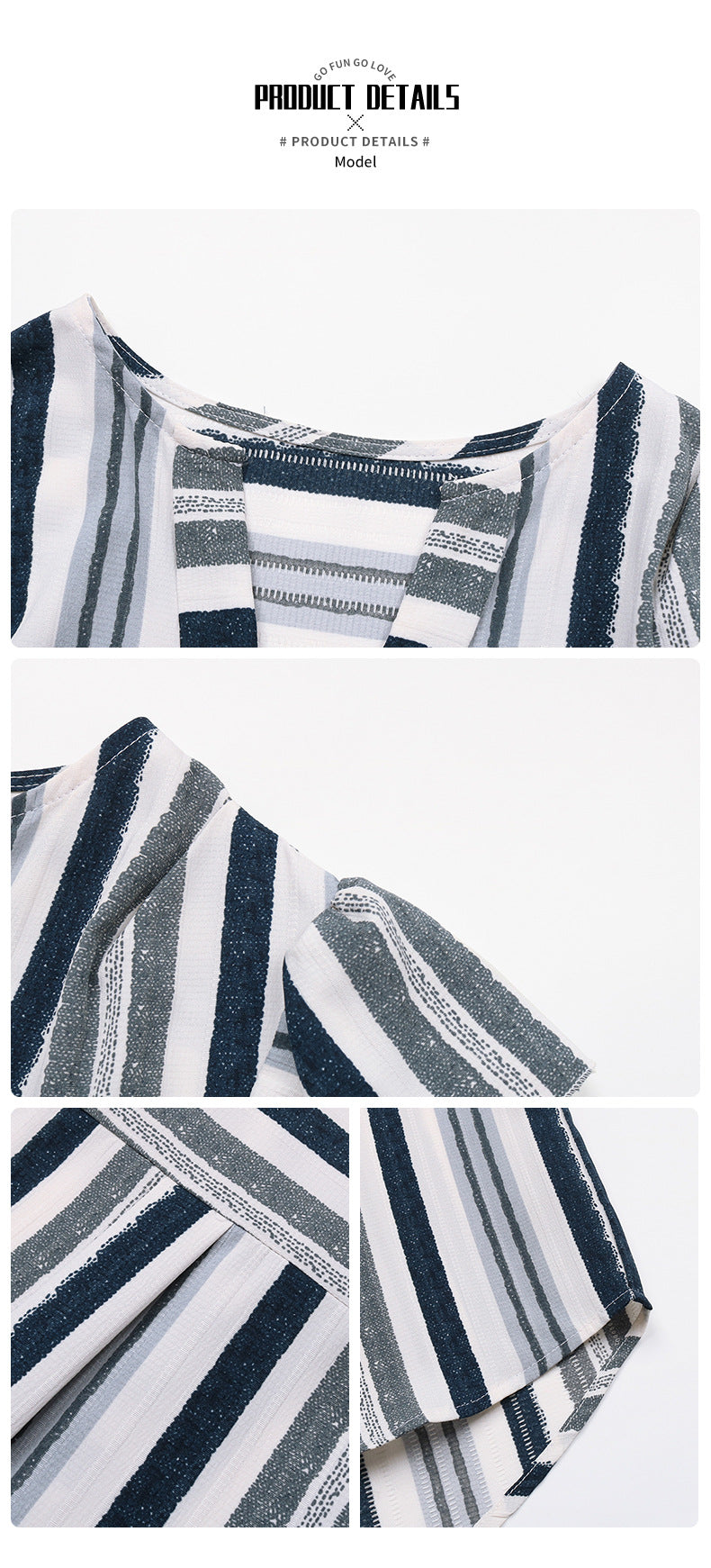 Vertical Stripe Ruffle Sleeve V Neck Summer Blouse
