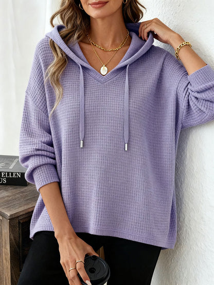 Women's Oversized Waffle Knit Hoodie Pullover Long Sleeve