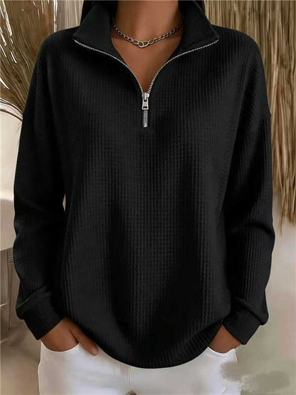 Women's Waffle Knit Quarter Zip Oversized Sweatshirt