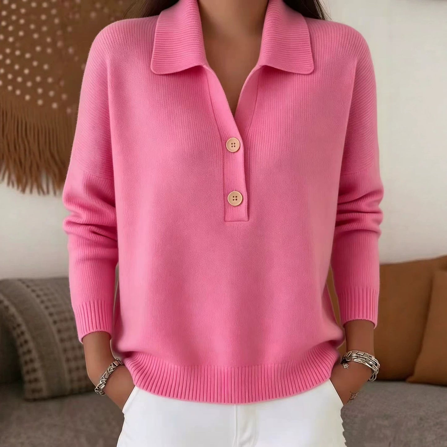 Women's Oversized Collared Half Button Knit Sweater