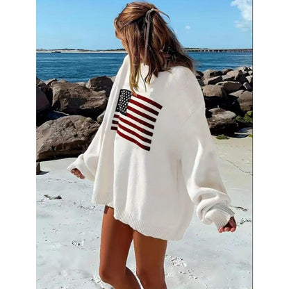 Oversized American Flag Crewneck Knit Sweater