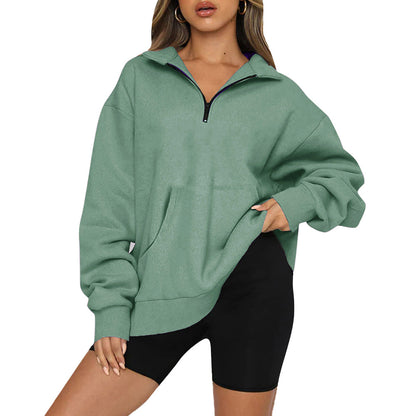 Oversized Half Zip Fleece Pullover Sweatshirt with Pocket