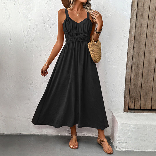 Women's Smocked Maxi Dress Sleeveless V Neck Sundress