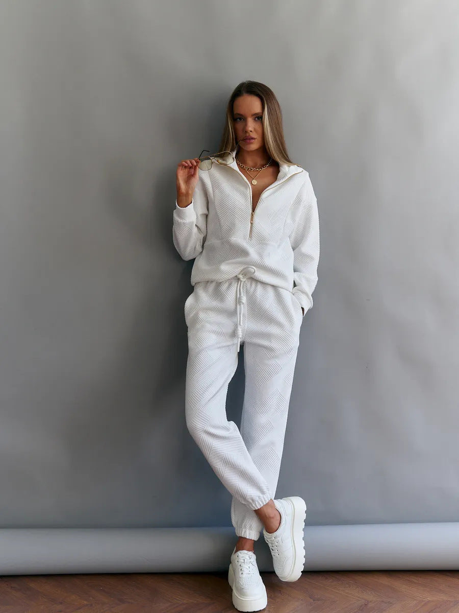 Women's Textured Half Zip Sweatshirt Jogger Set