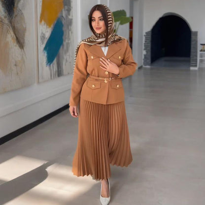 Women's Blazer & Pleated Maxi Skirt Business Casual Set