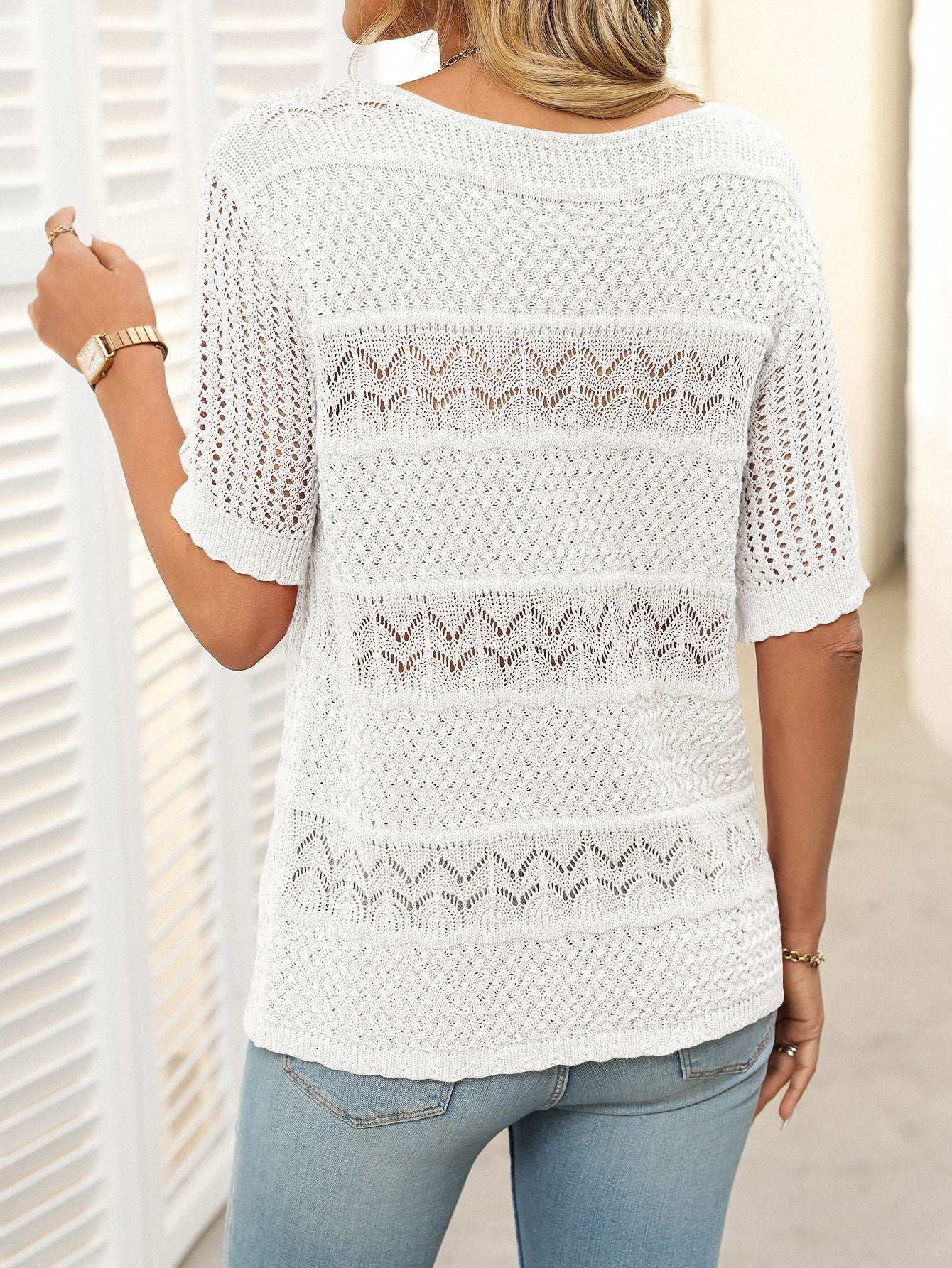 Cross-Border Sexy Hollow Knit Crochet Top