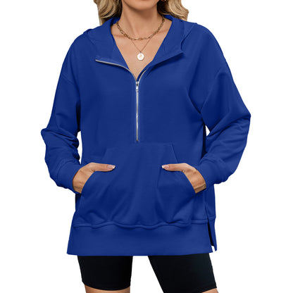 Womens Half Zip Hoodie Oversized Pocket Sweatshirt