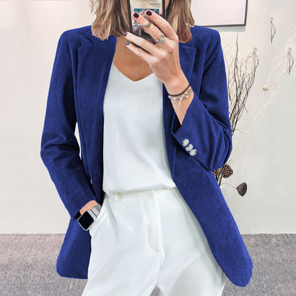 Women's Corduroy Blazer One Button Casual Jacket