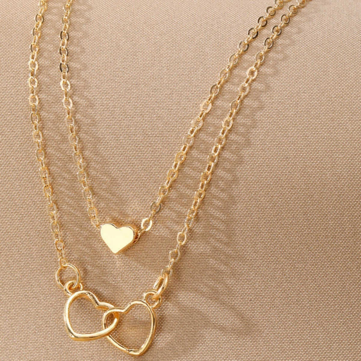 Double Heart Layered Necklace Valentine Jewelry Set