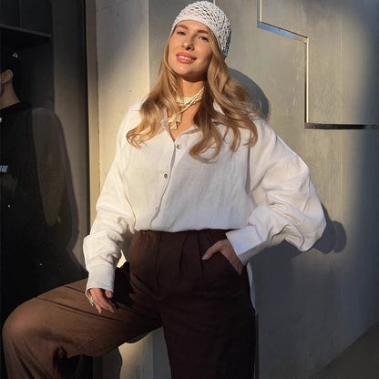 Women's Oversized Button Down Shirt Long Sleeve Blouse