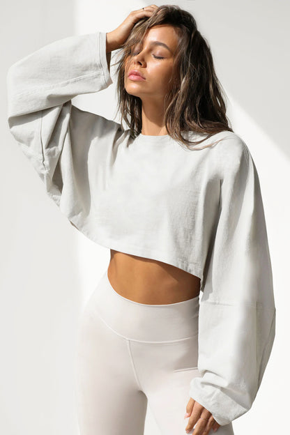 Women's Cropped Sweatshirt Crew Neck Long Sleeve Top
