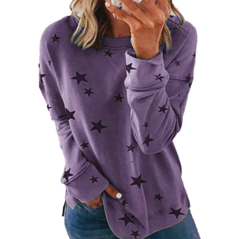Women's Star Print Oversized Long Sleeve Sweatshirt