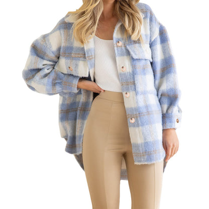 Plaid Mohair Shacket Jacket Oversized Wool Blend Coat