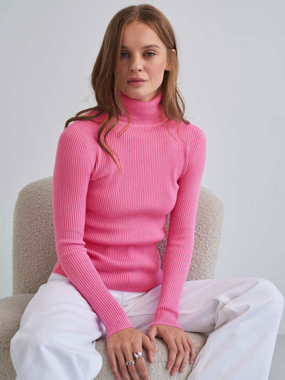 Women's Ribbed Turtleneck Knit Sweater Top