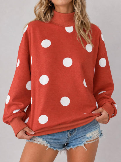 Women’s Contrast Polka Dot Mock Neck Oversized Sweatshirt