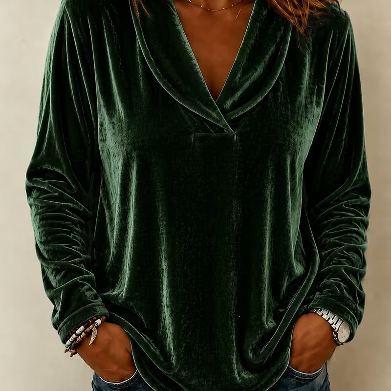 Women's Velvet Ruffle V-Neck Bell Sleeve Top
