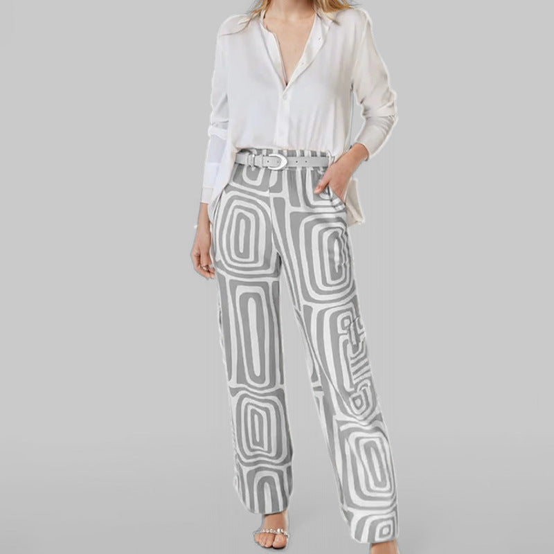 Women's Geo Print Pants & Blouse Two Piece Set