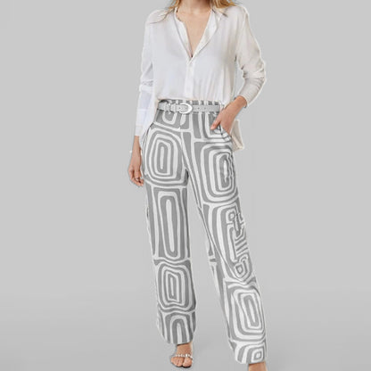Women's Geo Print Pants & Blouse Two Piece Set