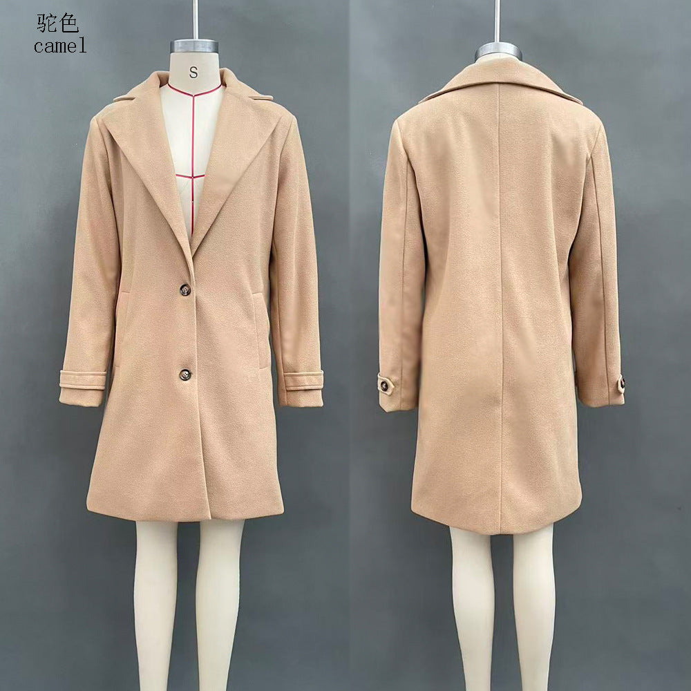 Women's Vintage Lapel Single Breasted Mid Long Coat