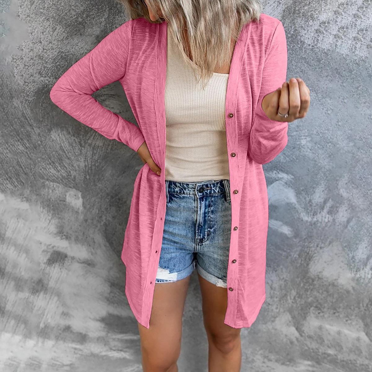 Women's Lightweight Long Sleeve Button Down Solid Cardigan