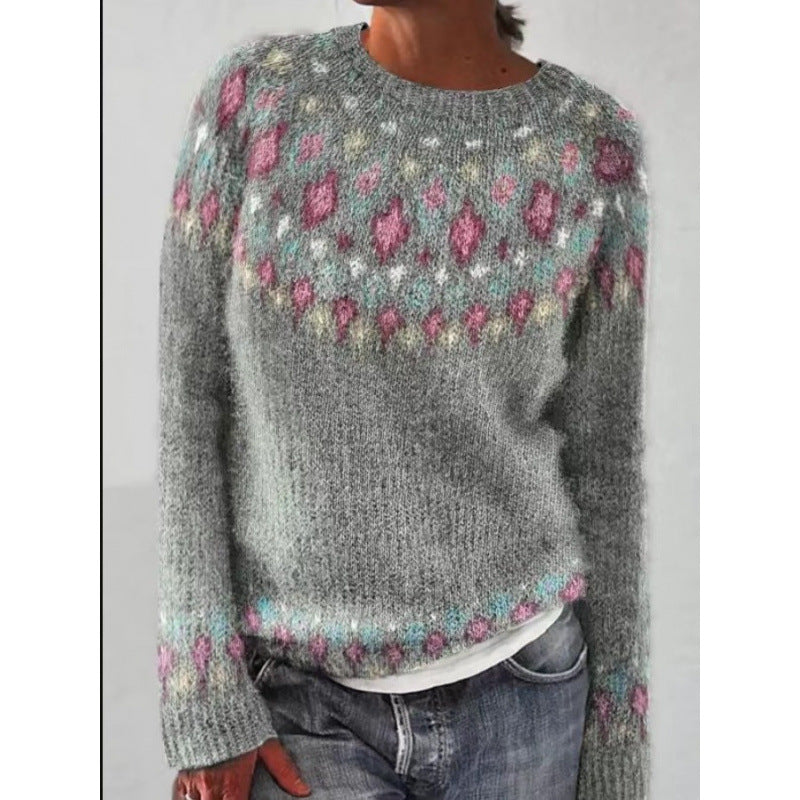 Women's Fair Isle Crewneck Knit Sweater Pullover