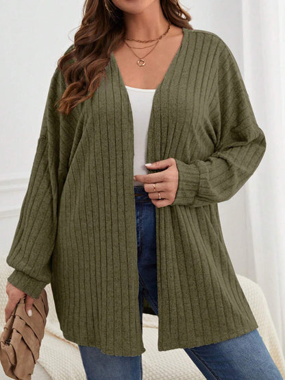 Women's Open Front Ribbed Knit Long Sleeve Cardigan