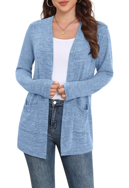Women's Open Front Cardigan Long Sleeve Lightweight Pockets