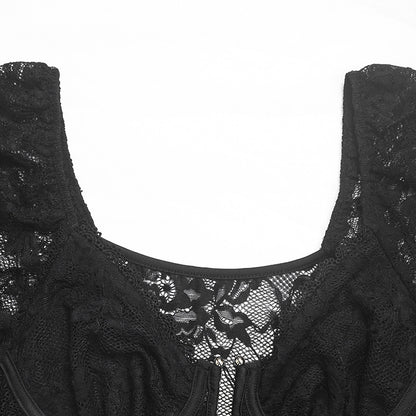Lace Corset Bodysuit Sheer Long Sleeve Teddy