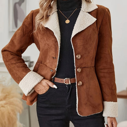 Women's Faux Suede Sherpa Jacket Vintage Winter