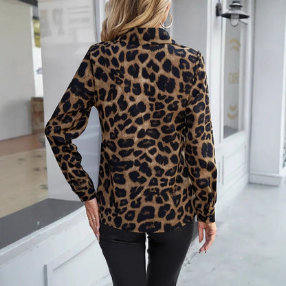 Women's Leopard Print Button Down Long Sleeve Blouse