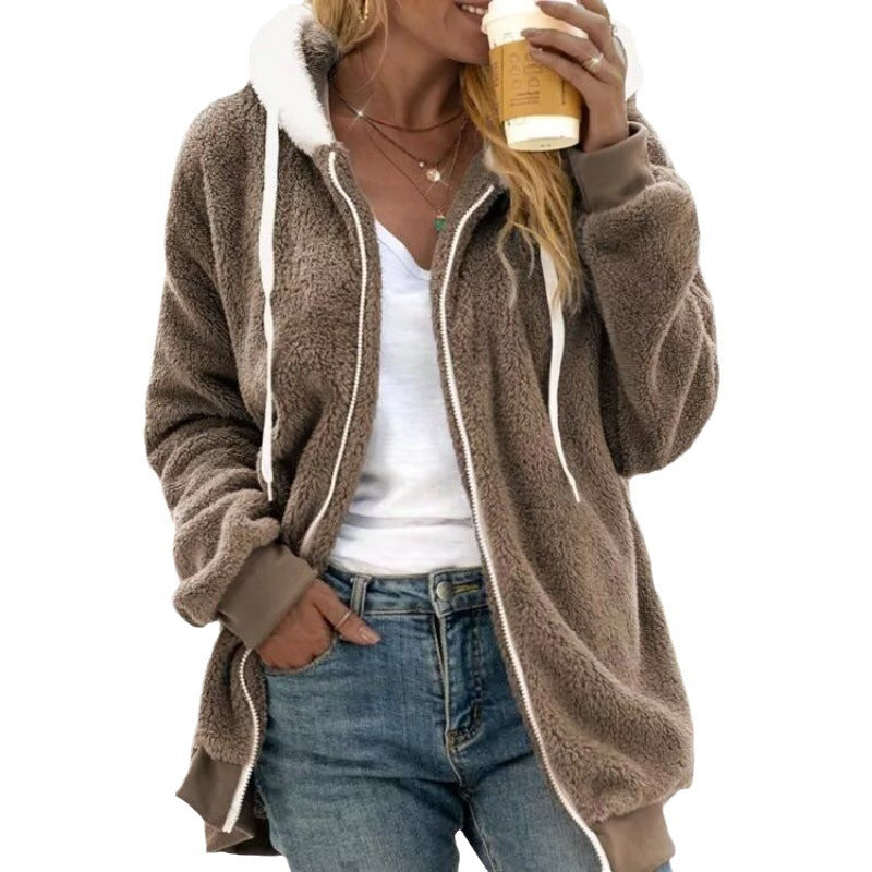 Women's Oversized Sherpa Fleece Zip Up Hoodie Jacket