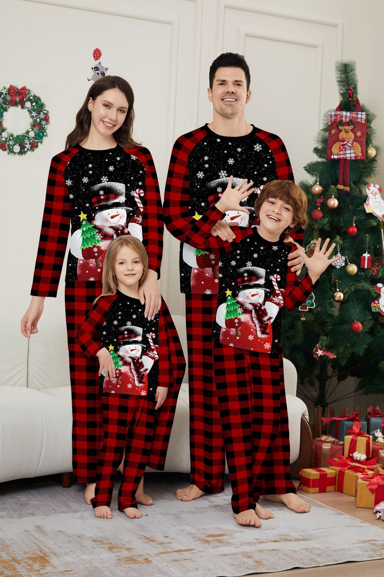 Christmas Snowman Cane Sugar Snowflake Parent-child Christmas Pajamas