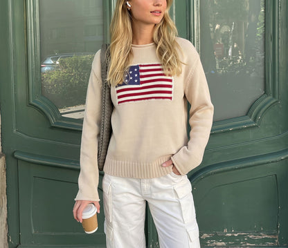 Women's American Flag Crewneck Sweater Oversized