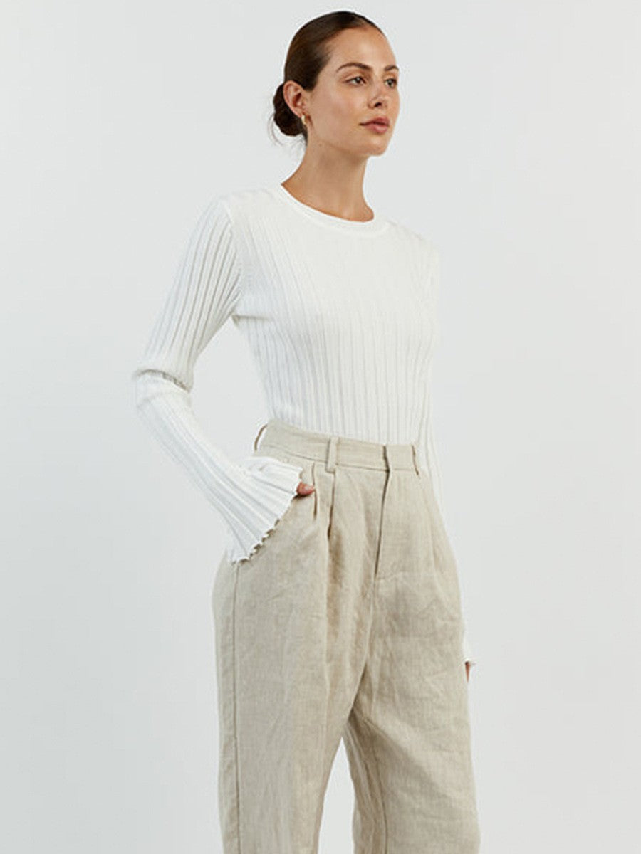 Women's Ribbed Crew Neck Long Sleeve Fitted Sweater