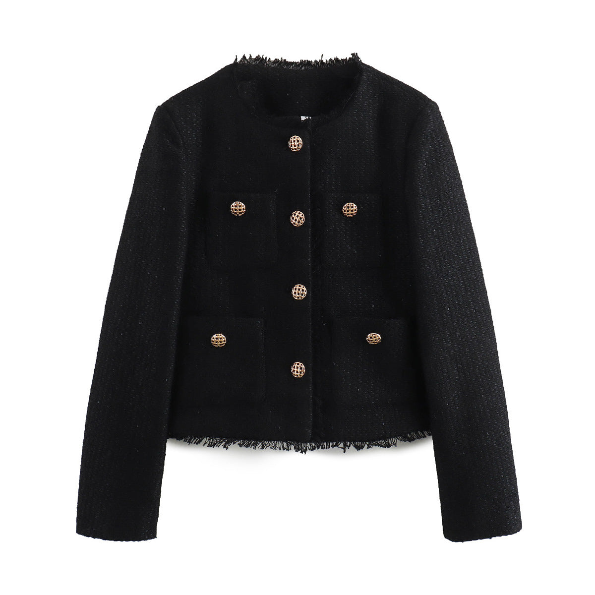 Women's Tweed Cropped Jacket Gold Button Pockets
