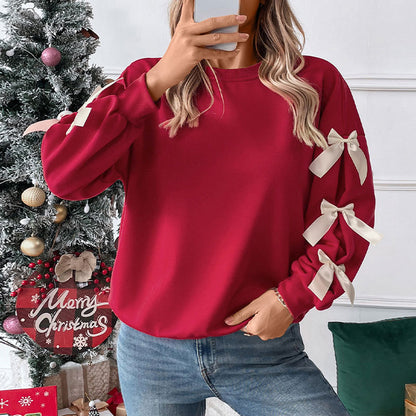 Bow Sleeve Round Neck Long Sleeve Sweatshirt