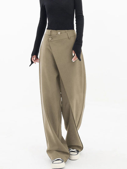 Women's Asymmetrical Button Wide Leg Dress Pants