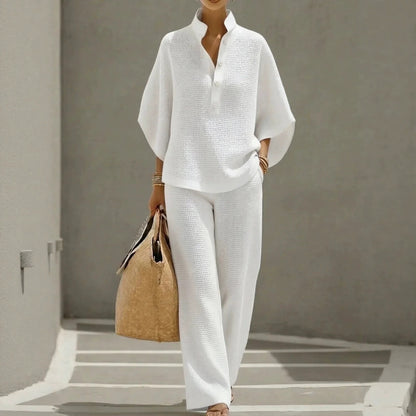 Women's 2 Piece Set Button Down Shirt Wide Leg Pants