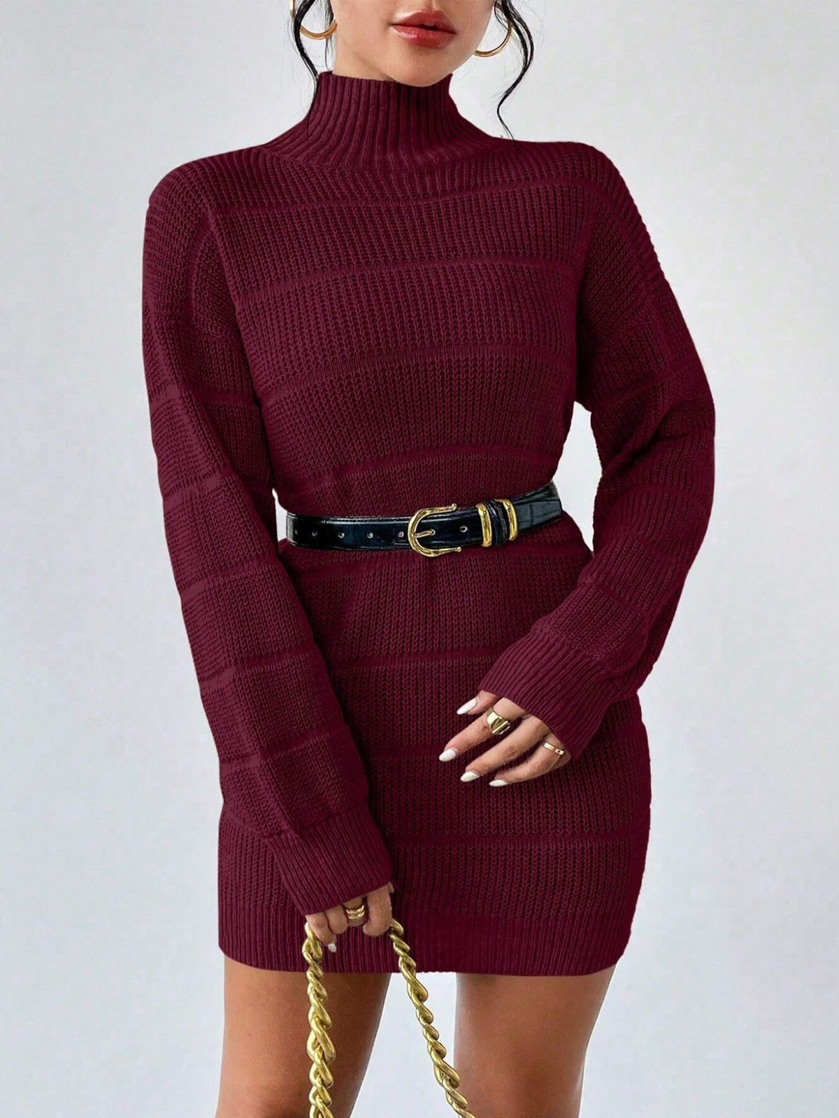 Women's Mock Neck Ribbed Sweater Dress Bodycon Mini