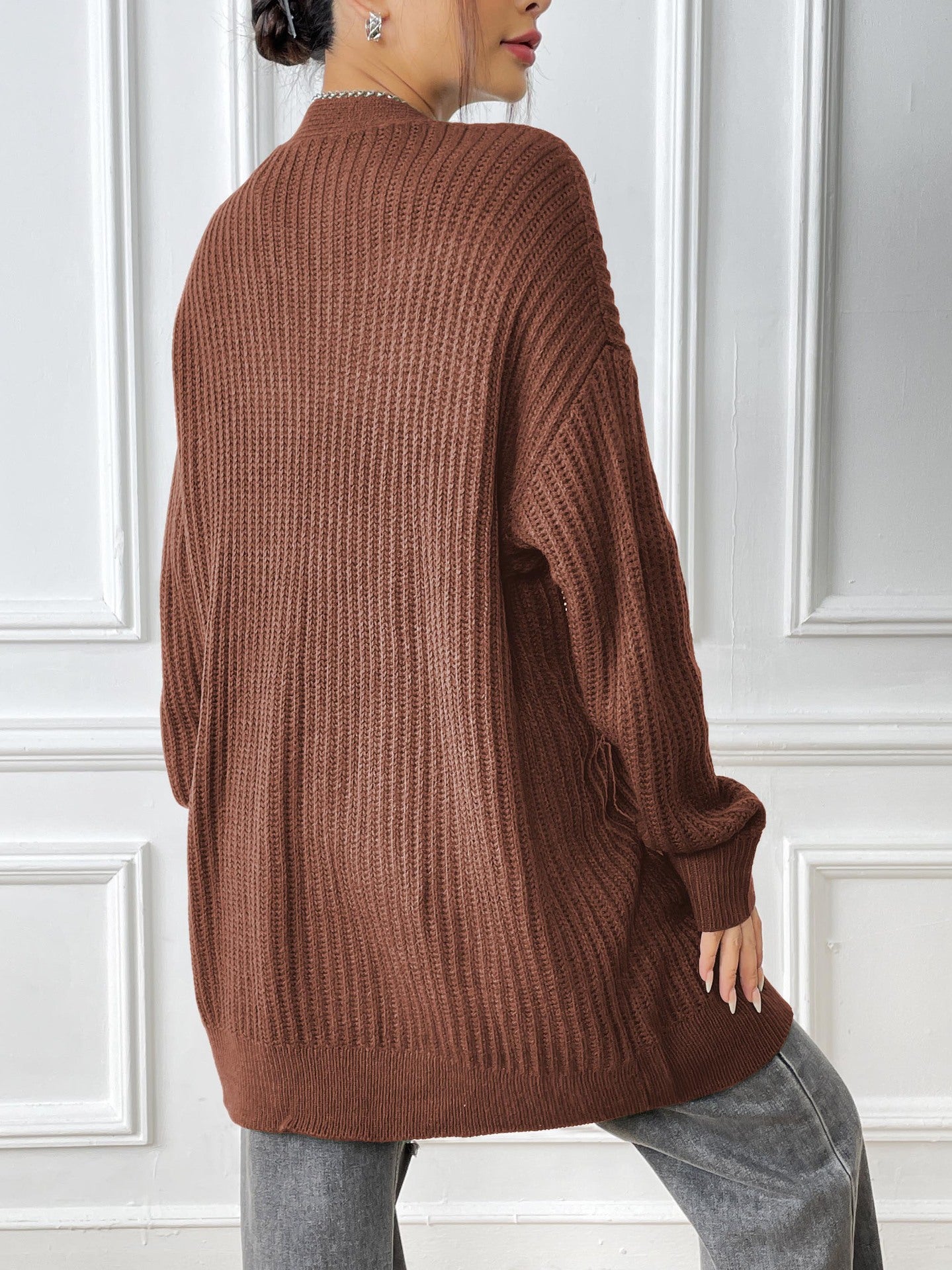 Autumn and Winter Women's Long-sleeved Double-pocket Casual Cardigan Jacket