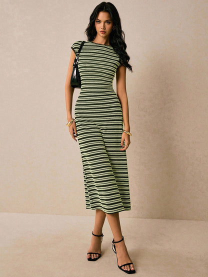 Striped Knit Bodycon Maxi Dress Casual Summer Outfit