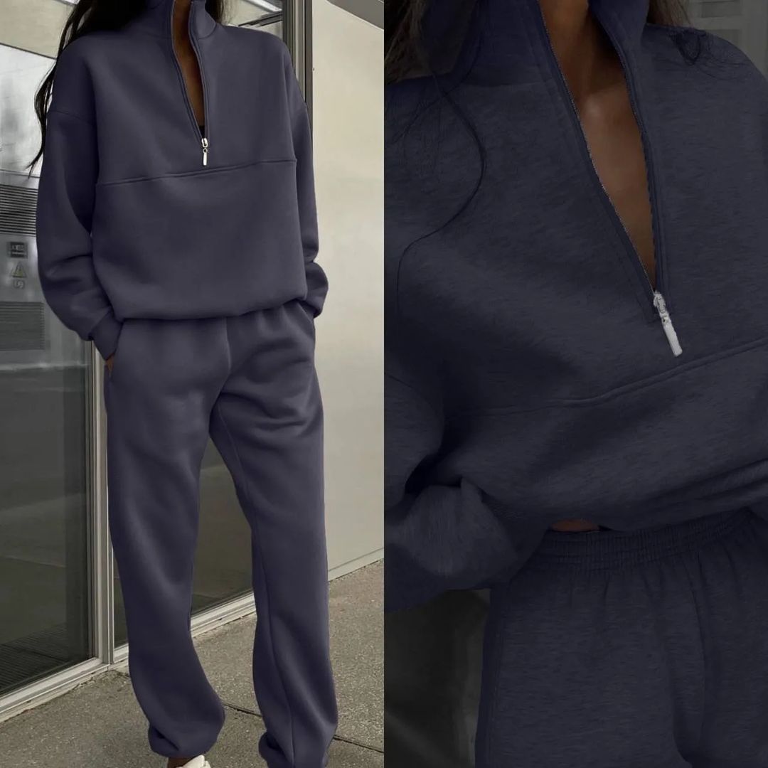 Women's Fleece Half Zip Sweatshirt Jogger Lounge Set