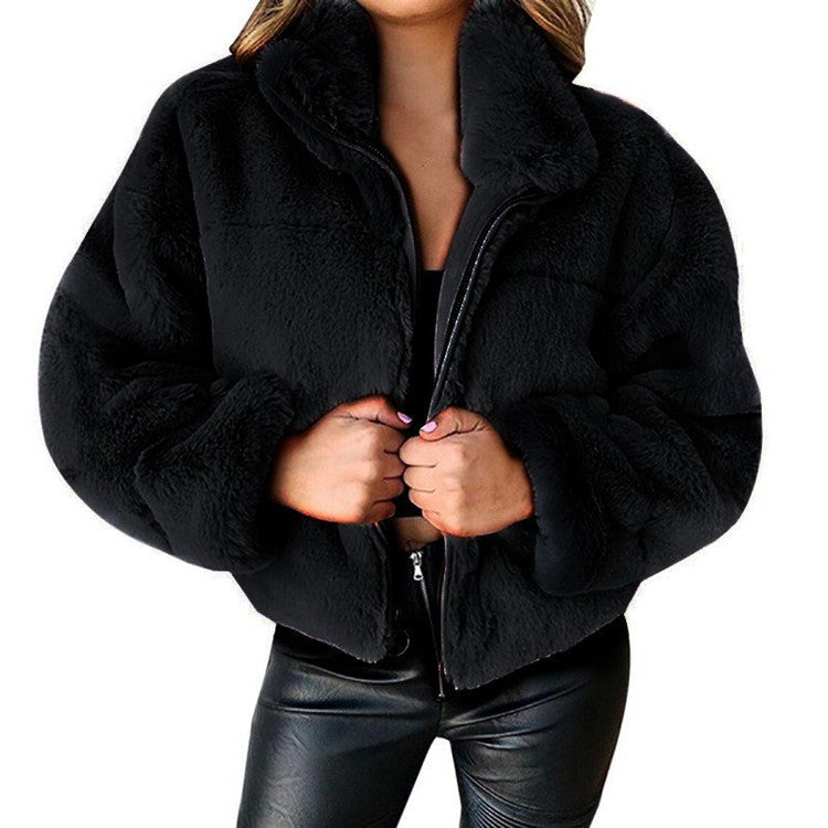 Women's Faux Fur Zip Up Jacket Winter Warm Fuzzy Coat