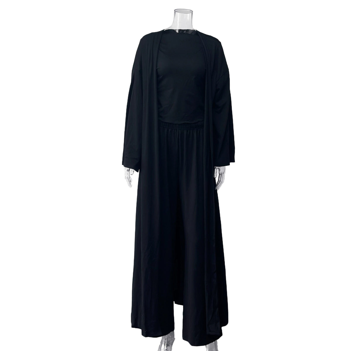 Women's 3 Piece Lounge Set Crop Top Wide Leg Pants Duster