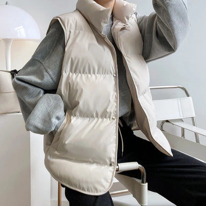 Women's Oversized Cropped Puffer Vest Stand Collar