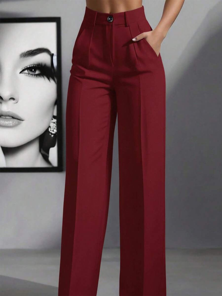 Women's High Waisted Pleated Straight Leg Dress Pants