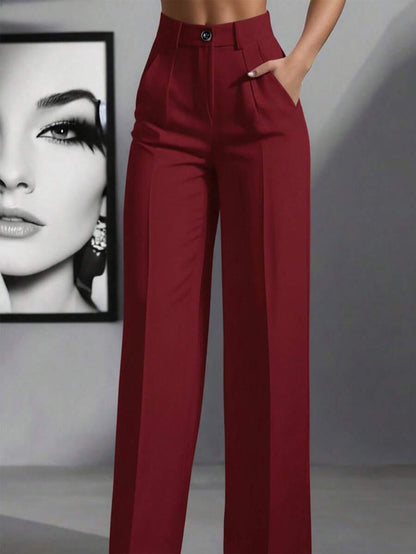 Women's High Waisted Pleated Straight Leg Dress Pants