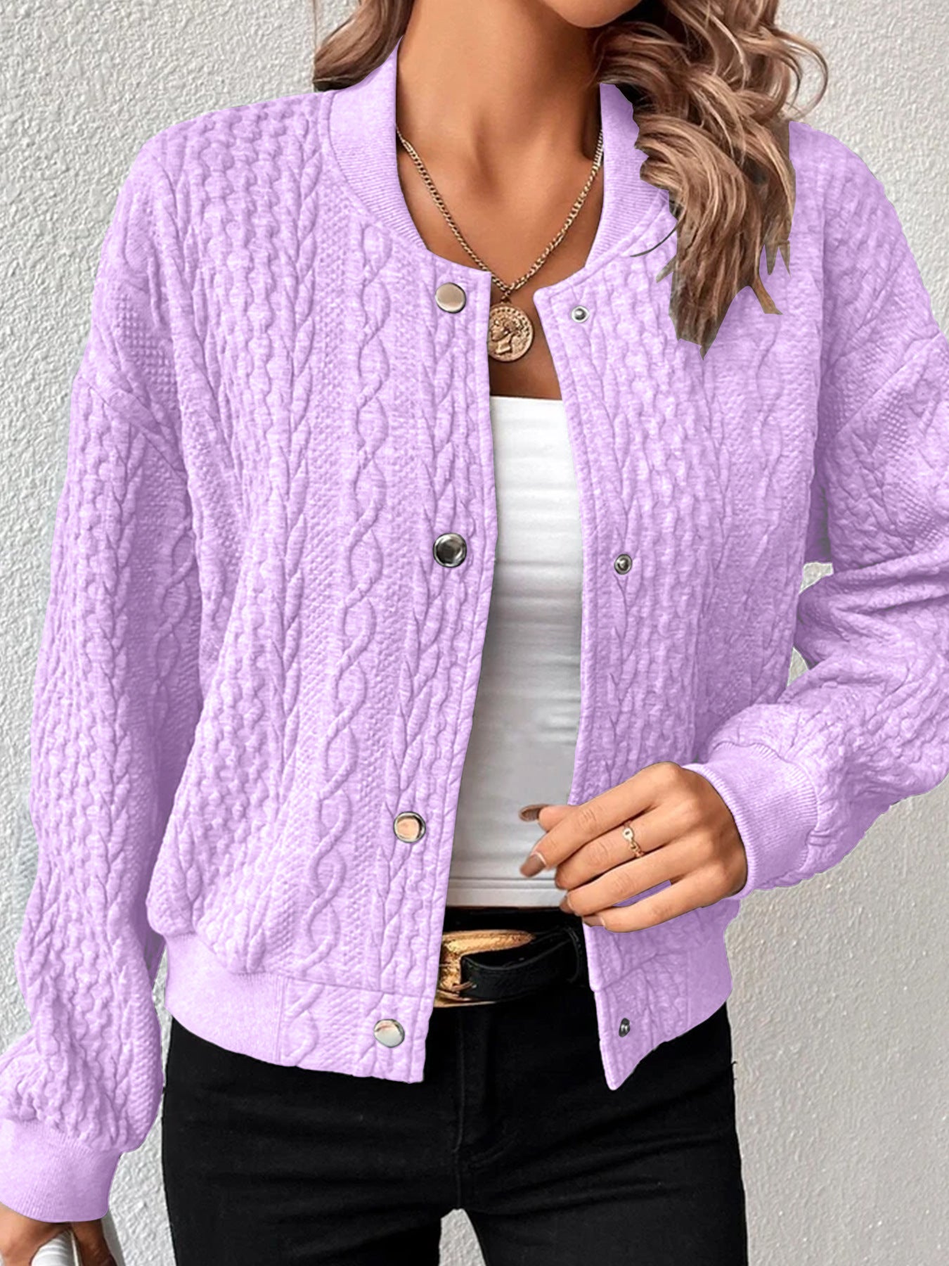 Women's Stand Collar Button Up Long Sleeve Quilted Jacket